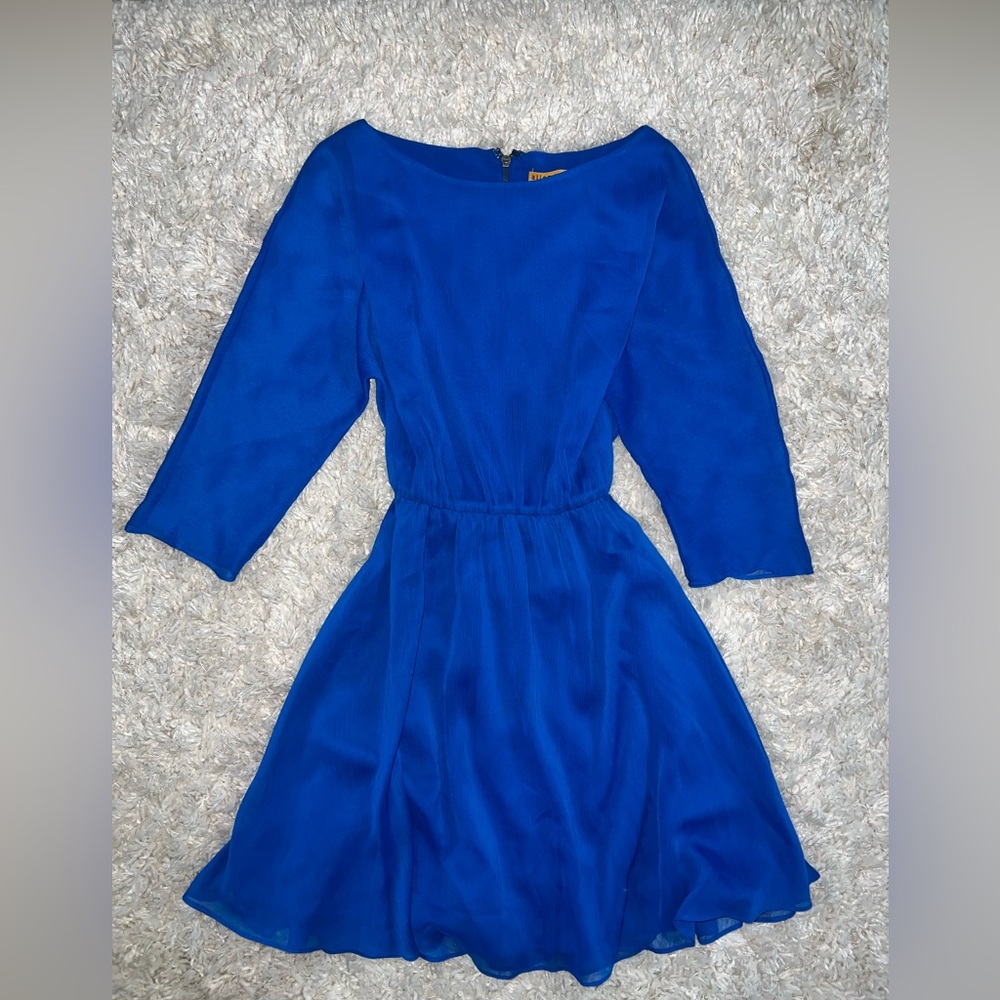 Alice + Olivia Silk Cinched Waist Blue Dress